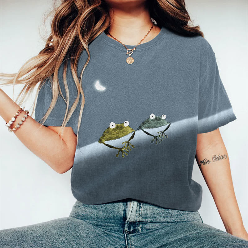 Dashingsoul Simple Frog Color Block Print Short Sleeve Crew Neck T-shirt