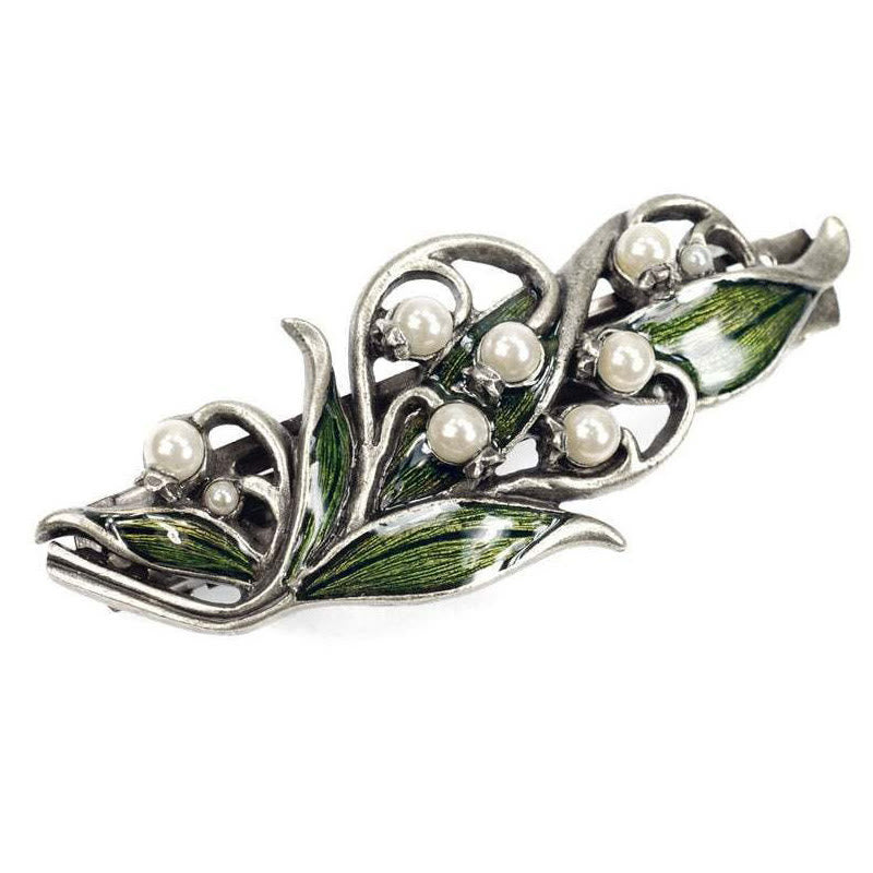 Women's Elegant Enamel Green Leaf Pearl Hollow Hairpin