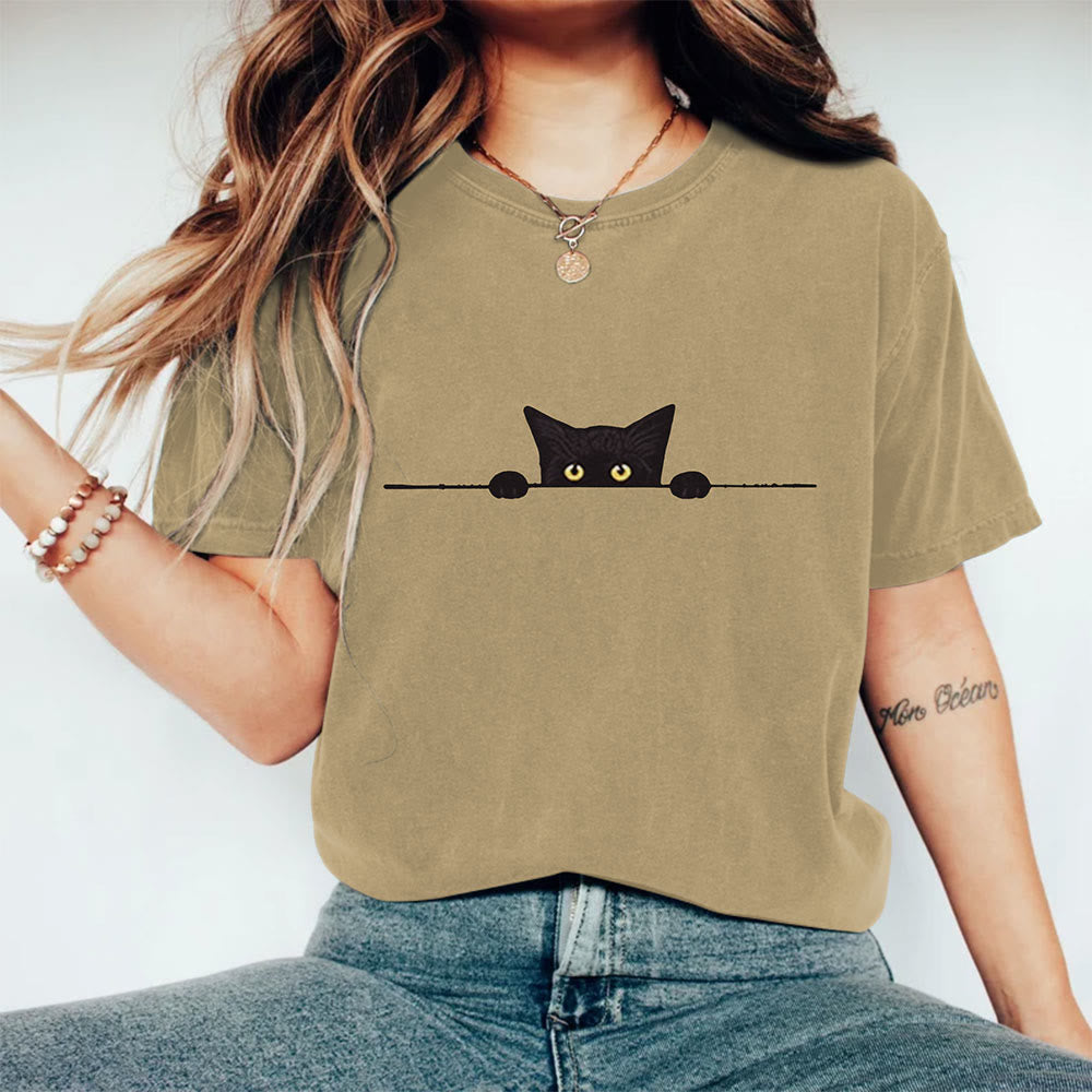 Dashingsoul Women's Casual Black Cat Print Short Sleeve T-shirt