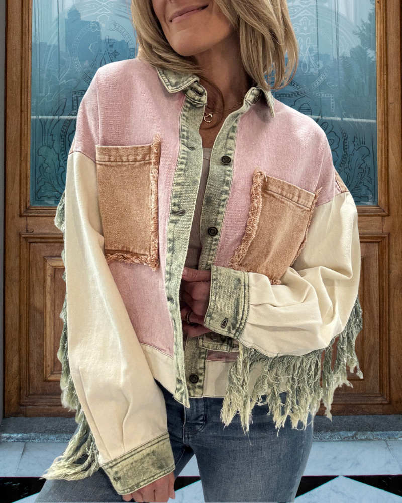 Washed Distressed Fringed Jacket