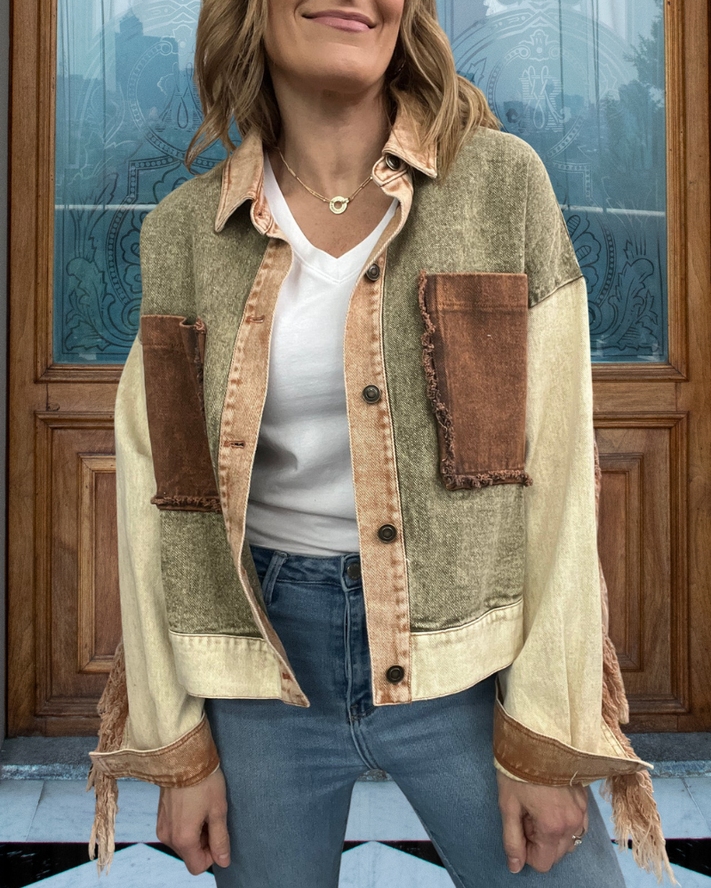 Washed Distressed Fringed Jacket