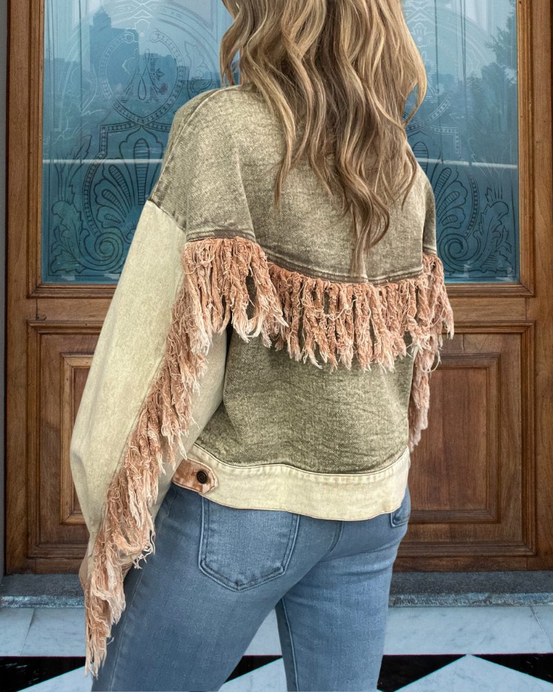 Washed Distressed Fringed Jacket
