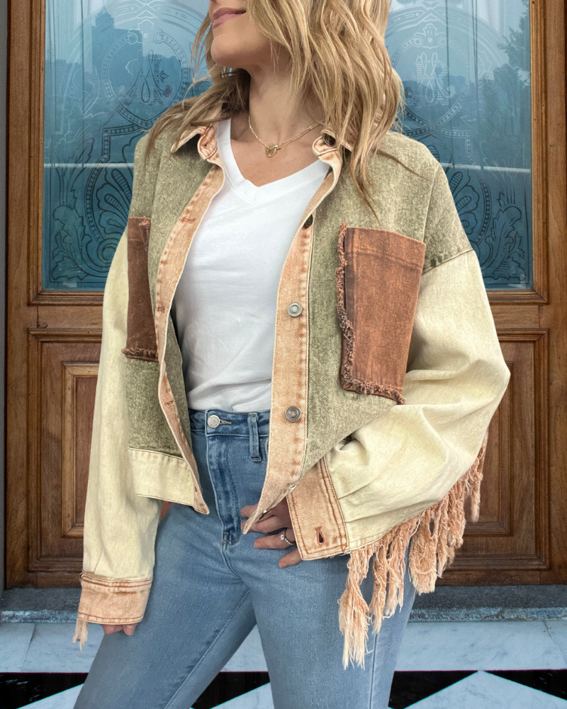Washed Distressed Fringed Jacket