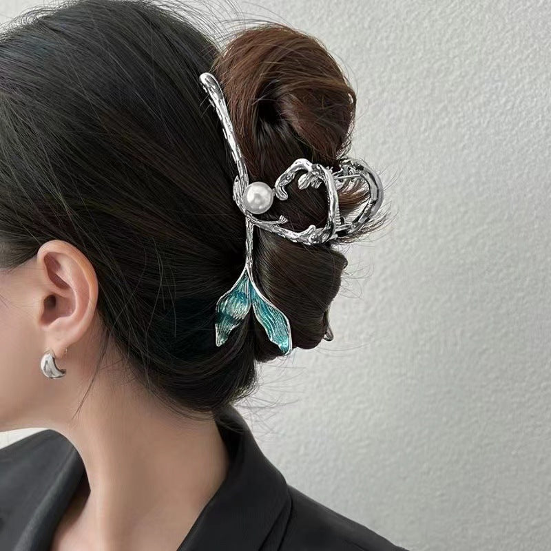 Dashingsoul Stylish Blue Mermaid Tail Pearl Design Hair Clip