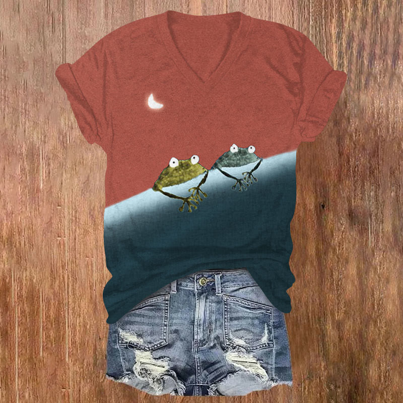 (Limited offer)Simple Frog Color Block Print T-shirt