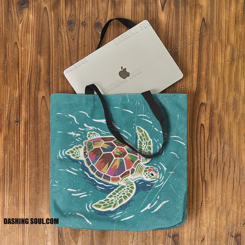 Rainy Colorful Sea Turtle Art Print Bag