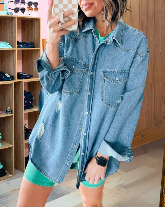 Oversized Distressed Denim Jacket