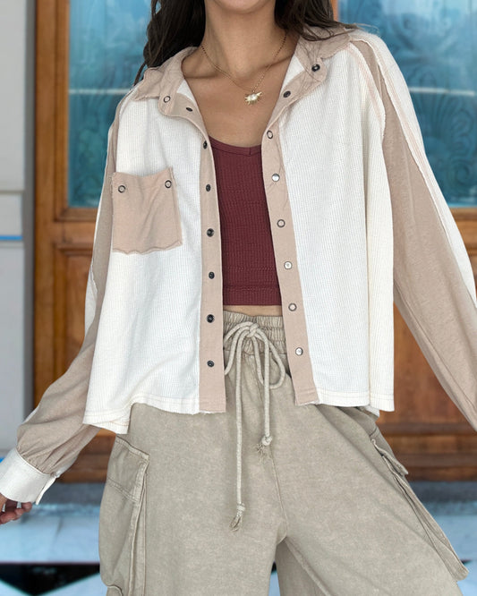 Waffle Fabric Patchwork Jacket