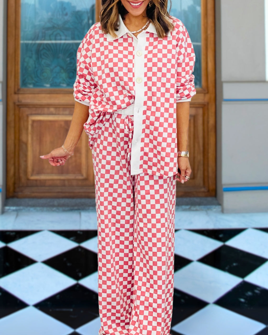 Checkered Oversized Shacket Set