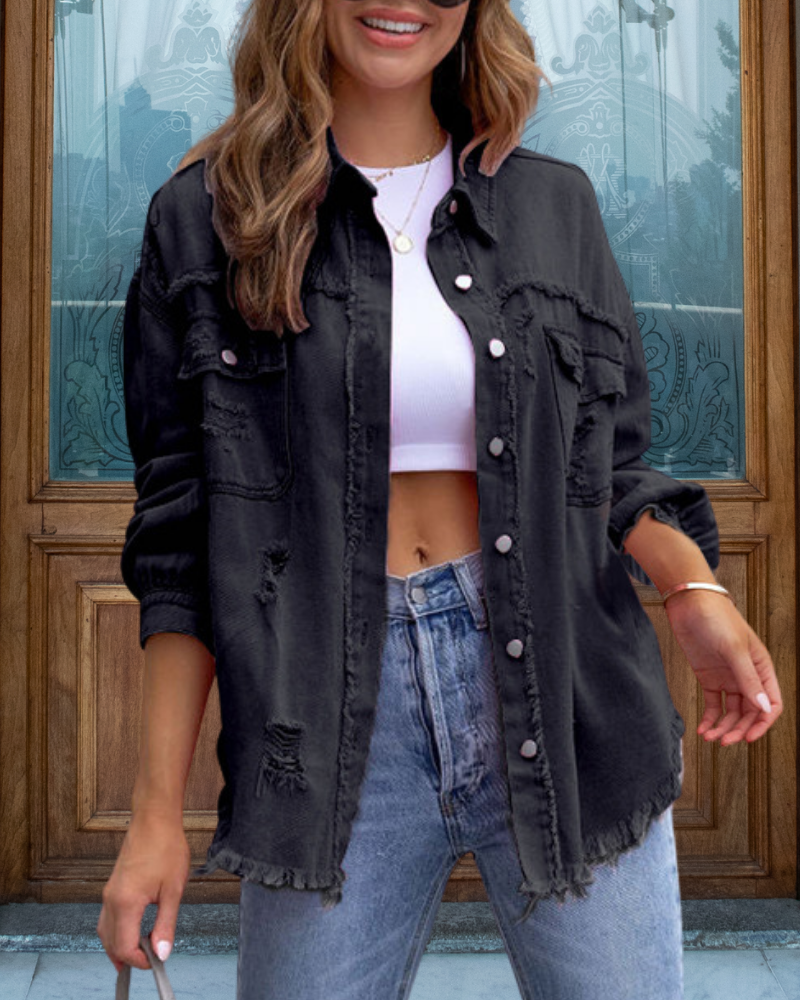 Trendy Ripped Raw Edge Jacket