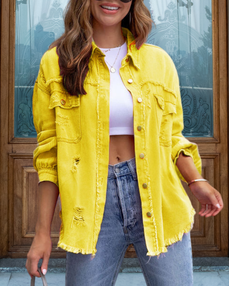 Trendy Ripped Raw Edge Jacket