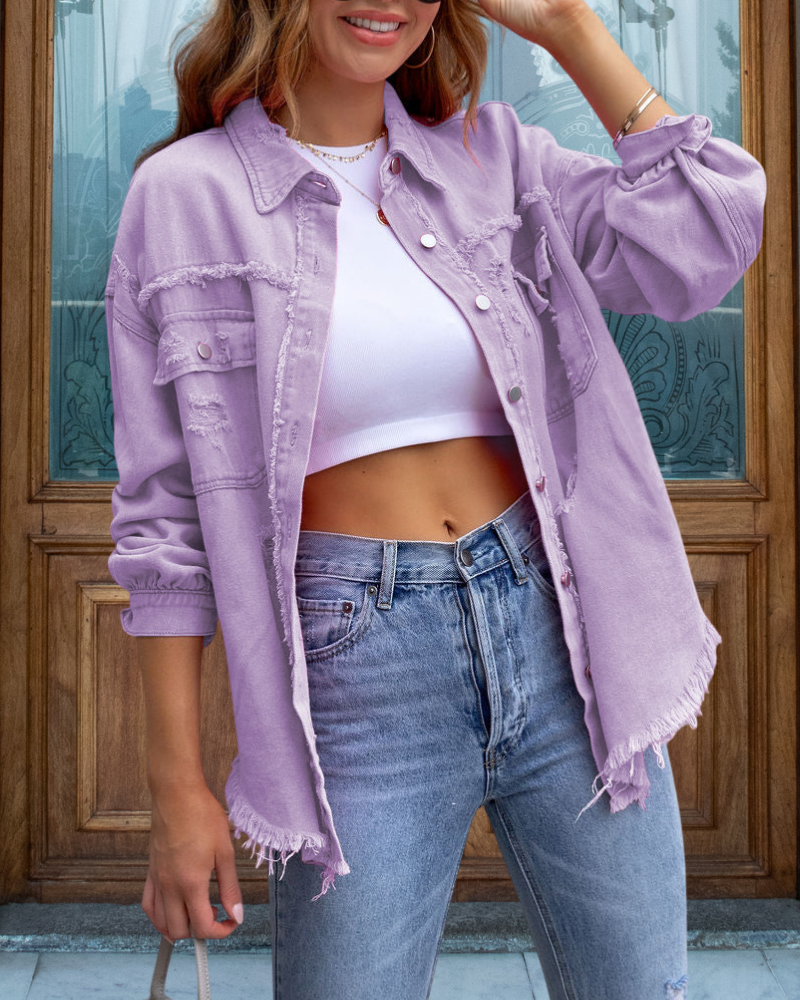 Trendy Ripped Raw Edge Jacket