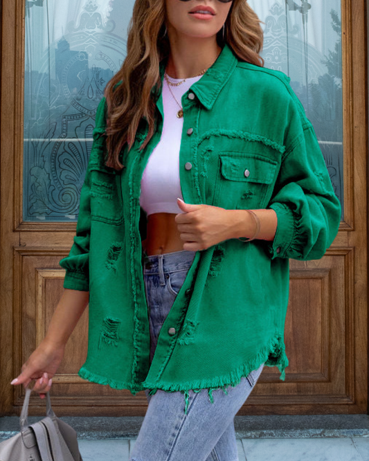 Trendy Ripped Raw Edge Jacket