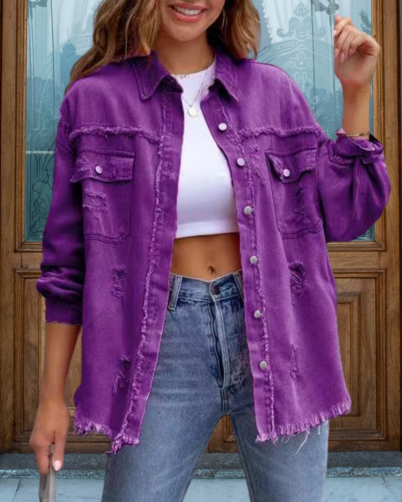Trendy Ripped Raw Edge Jacket
