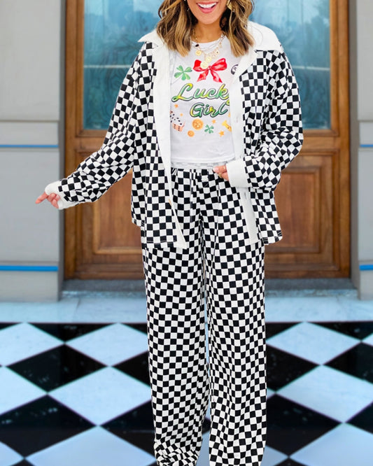 Checkered Oversized Shacket Set