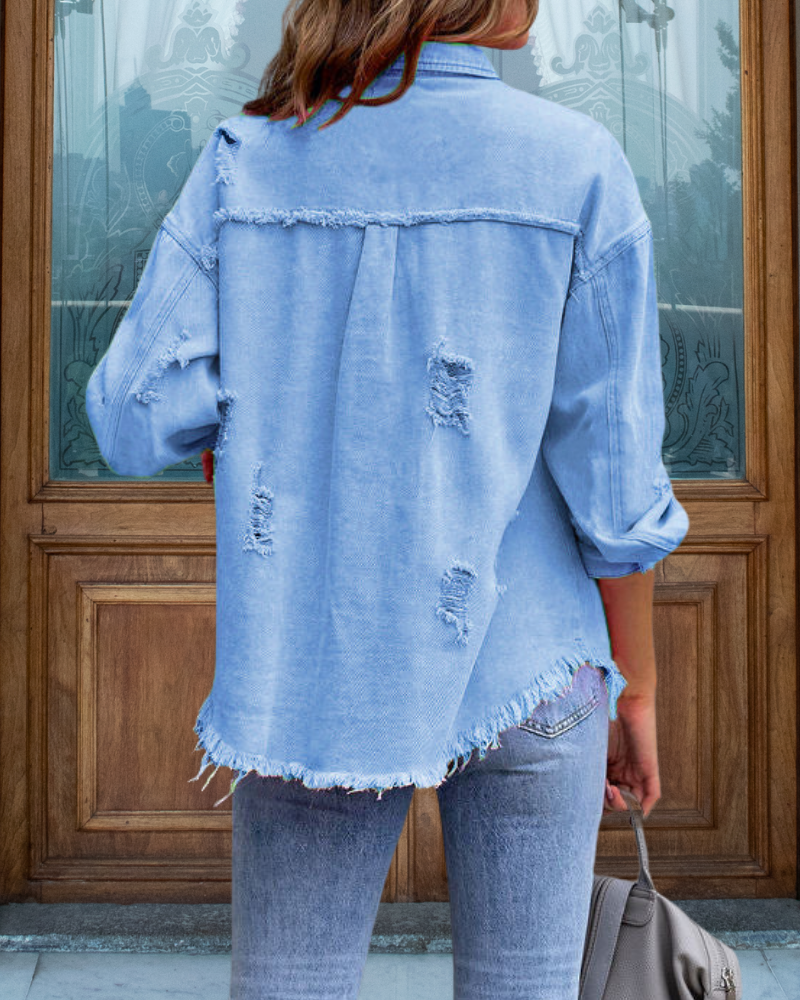Trendy Ripped Raw Edge Jacket