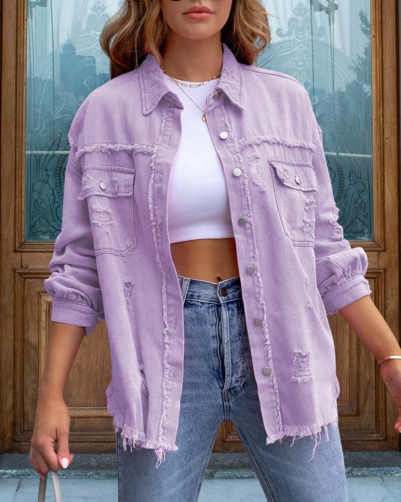 Trendy Ripped Raw Edge Jacket