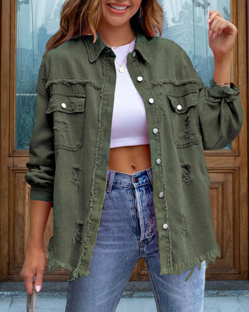Trendy Ripped Raw Edge Jacket