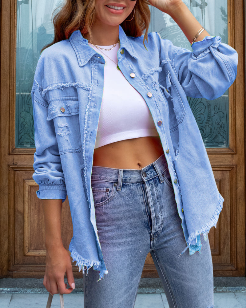 Trendy Ripped Raw Edge Jacket