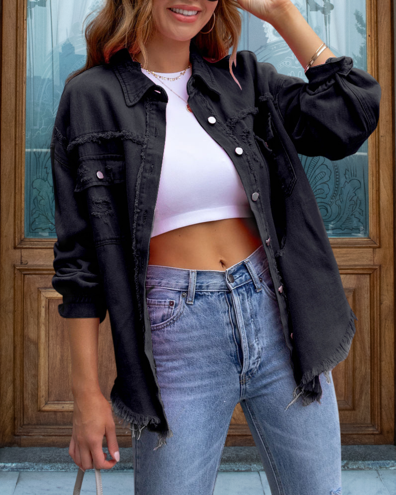 Trendy Ripped Raw Edge Jacket