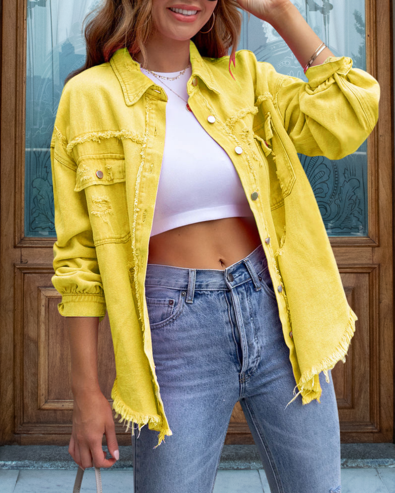 Trendy Ripped Raw Edge Jacket