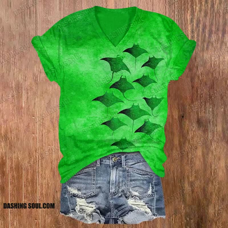 Vintage Manta Ray Art Print V-neck T-shirt